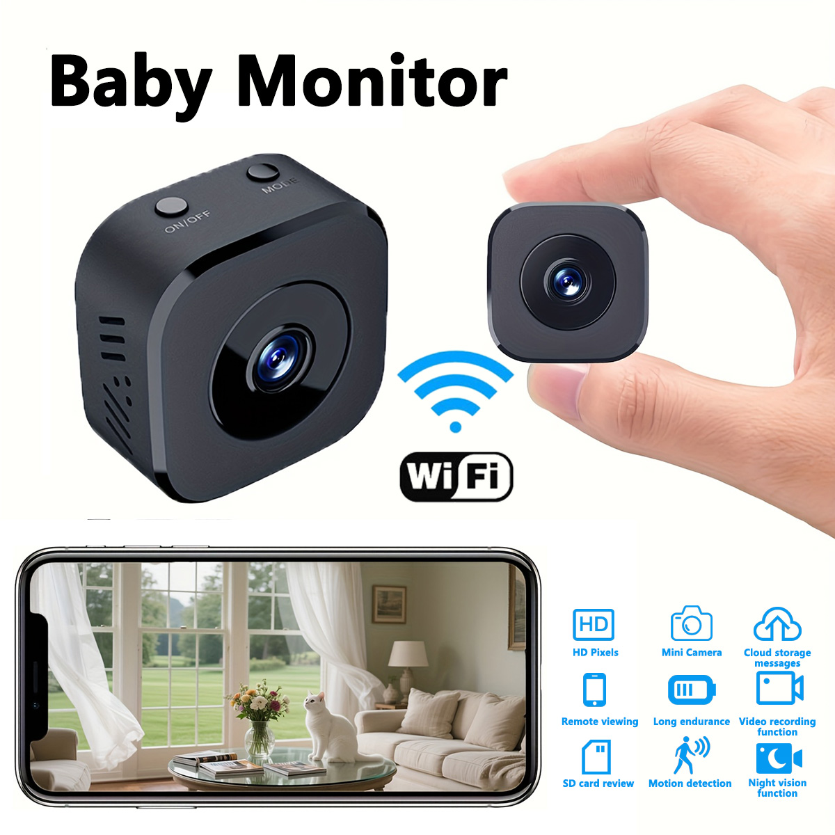 Baby Monitor Sensor - 1080p hd mini câmera wi-fi segurança