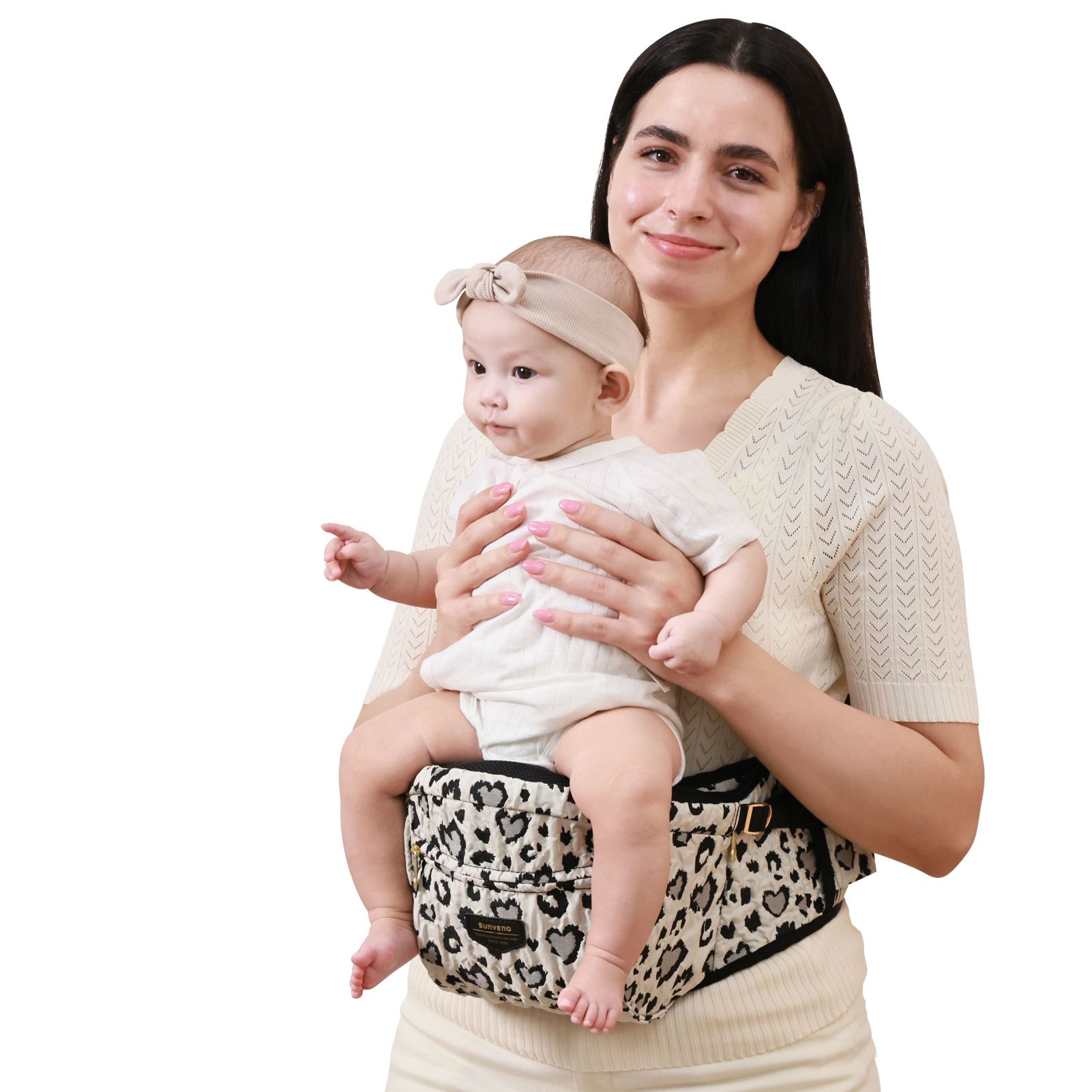 Ergonomic Baby Carrier - Sunveno-porta-bebés com estampa leopardo, banquinho de